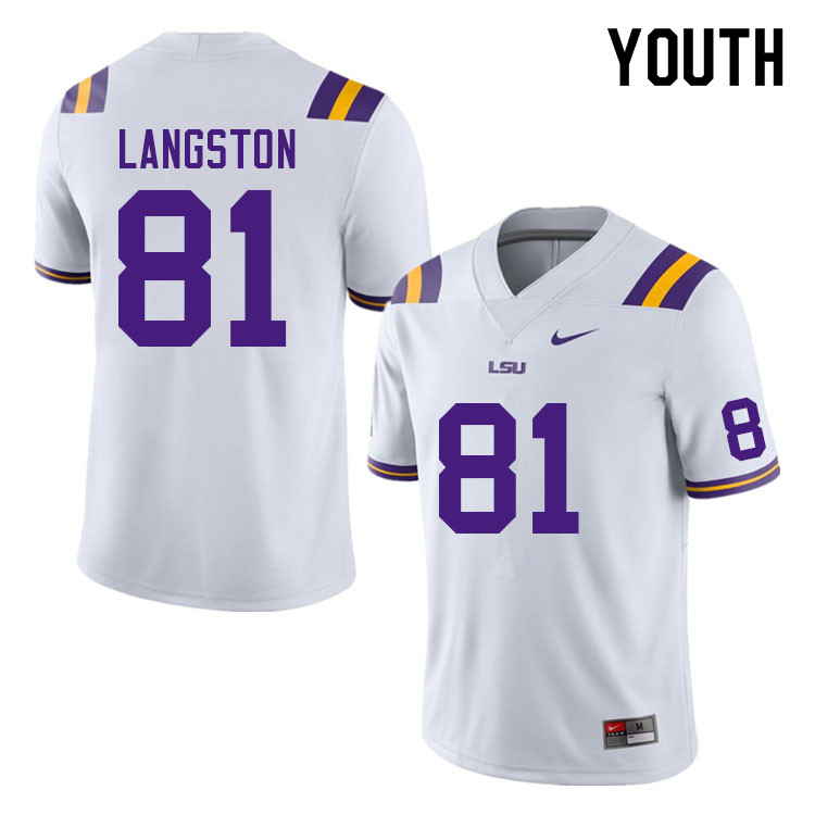 Youth #81 Bryce Langston LSU Tigers College Football Jerseys Sale-White